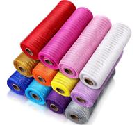 Timgle 12 Rolls Deco Mesh Ribbon for Easter Wreath Making 10 Inch x 30 Feet Each Roll Poly Metallic Foil Deco Mesh Ribbons for Christmas Spring Summer DIY Crafts Wreaths Decorating (Modern Color)