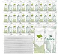 Timgle 50 Pcs Moist Towelettes Individually Wrapped Scented Disposable Face Towels Essential Oil Infused Moist Terry Cotton Towel for Use Hot or Cold Travel Body Spa(Mint, Eucalyptus Leaves)