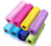 Timgle 8 Rolls Deco Mesh Ribbon for Wreath Making 10in x 30ft Red White Blue Coloful Poly Burlap Mesh Roll Fabric DIY Crafts for Summer Fall Christmas Wedding Patriotic Decor(Light Color)