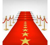 Timgle Disposable Red Plastic Carpet Runner for Party Movie Night Red Carpet with Golden Star Runner Rug for Floor Stage Stairs Birthday Wedding Theme Decoration Prom Decor(Star,3.28 x 16.4 ft)