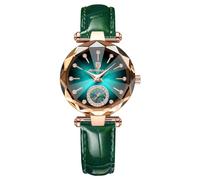TIMGUX Ultrathin Women Watch,Fashion Elegant Unique Shape Analog Quartz Diamond Dial Leather/Rose Gold Stainless Steel Band Female Wrist Watch Dress Watch Gift, Green, TG719-Green