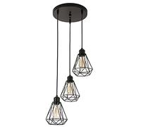 Timi Home Industrial 3-Light Pendant Light, Flush Mount Ceiling Light Fixture with Black Metal Cage Shade, Vintage Hanging Pendant Lighting for Kitchen, Island, Dining Room, Hallway