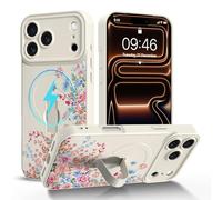 Timiboo Magnetic Case Compatible with iPhone 17 Pro Max with Finger Strap Kickstand【Compatible with MagSafe】 Full Camera Protection, Cute Floral Wildflower Pattern Phone Cover for Women Girls