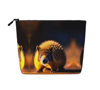 Timid Hedgehog Water-Resistant Faux Linen Single-Layer Makeup Bag with Zipper Closure for Your Daily or Travel Needs