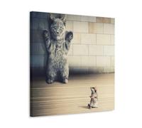 Timid House Cat, Rodent, Mouse with Gun Humorous Animal Poster Poster Vintage Art, Wall Canvas, Decoration Aesthetic, Living Room, Kids Room Dormitory, Cafe, Bathroom, Suitable for Bedroom, Gym, Cool