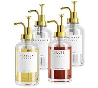 TIMIFTE Coffee Syrup Dispenser for Coffee Bar Accessories，Coffee Pump Dispenser, Glass Syrup Bottle with Gold Pumps and 20 Labels, 16.9 oz 500 ml (4 Pack)