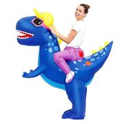 TIMIFUN Inflatable Dinosaur Costume Adult, Capybara Costume Kids, Blow Up Halloween Costumes Kids Ride On Unicorn Gingerbread Man Alien for Halloween Easter Event Holiday (Blue Dinosaur, Child)