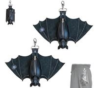 TIMIFUN Leather Bat Coin Purse, Foldable Bat-Shaped Leather Wallet, Hand-Sewn Hanging Bats Zippered Coin Holder, Handmade Gothic Coins Pouch, Foldable Wings, Decorative Portable Keychain Wallet (2Pcs)
