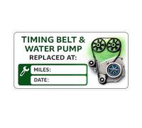 Timing Belt and Water Pump Replacement Sticker - Maintenance Reminder - Self Adhesive Backed Stickers - 60 mm Wide x 35 mm High (4)