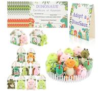 Timisea 38Pcs Adopt a Dinosaur Pet Party Favors,Mini Safari Stuffed Animals Adopt A Pet Set,White Plastic Fence for Adopt A Pet Theme Birthday Party
