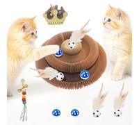Timisea Cat Scratcher for Small Cats with Teaser Wand & 2 Bell Balls - Foldable Accordion Scratch Pad, Interactive Toy for Indoor Cats, Furniture Protector