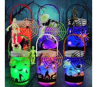 Timisea Halloween Lantern Craft Kit,6 Pack Mason Jar DIY Lantern Jar Set for Kids Ages 3-14,Party Supplies for Kids' Art Activities,Indoor Outdoor Garden Home DIY Decor Art Kit Project
