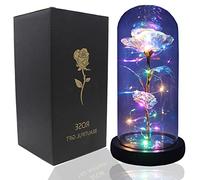 Timisea Luxury Galaxy Rose Flower Gift in Glass Dome with LED Light String for Her, Romantic Gifts Infinity Shines Enchanted Rose on Valentine's Mother's Day Xmas Birthday Wedding Anniversary
