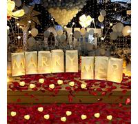 Timisea Marry Me Sign Luminary Letters Paper Bags Wedding Proposal Decorations with Red Rose Petals Heart Flameless Candles Tealight for Night Valentine's Day Engagement Party, 4055PCS