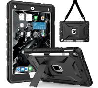 TIMISM Case for iPad 6th / 5th Generation (2018/2017), iPad Air 2 & 1st, iPad Pro 9.7 with Shoulder Strap, Pencil Holder, Heavy Duty Shockproof Protective Case, Black