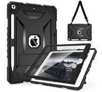 TIMISM Case for iPad 9th/8th/7th Generation(10.2inch)-Complete Protection with Screen Protector, Adjustable Shoulder Strap, Kickstand and Pencil Holder, Heavy Duty Shockproof Protective Cover, Black
