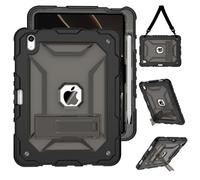 TIMISM Case for iPad (A16) 11th/10th Generation(2025/2022) with Shoulder Strap, Kickstand and Pencil Holder, Translucent Hard PC Back Cover, Heavy Duty Shockproof Rugged Protective Case, Black