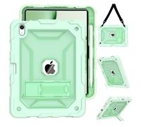 TIMISM Case for iPad (A16) 11th/10th Generation(2025/2022) with Shoulder Strap, Kickstand and Pencil Holder, Translucent Hard PC Back Cover, Heavy Duty Shockproof Rugged Protective Case, Green