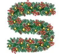 Timiyou 9FT Christmas Garland, Christmas Decorations, Artificial Garland Decorations Christmas with Red fruit, Pine Cones, Outdoor Indoor Christmas Decorations for Stairs Fireplace Front Door