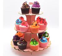 Timkumon 3-Tier Cardboard Cupcake Stand, Disposable Cupcake Display Tower Stand for Holiday Wedding Birthday Party Rose Gold