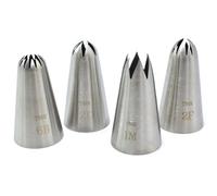 Timkumon 4 Pack Stainless Steel Seamless Piping Icing Tips #1M 2D 2F 6B, Large Piping Nozzle, Cake Decorating Tools for Baker