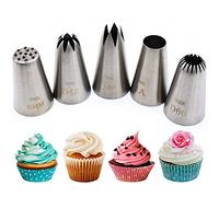 Timkumon 5 Pack Stainless Steel Seamless Piping Icing Tips #1M D42 1A D66 234M, Large Grass Star Piping Nozzle, Cake Decorating Tools for Baker