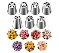 Timkumon 7 Pcs Large Russian Piping Tips Set, Seamless Stainless Steel Flower Frosting Nozzles, One-Press Cake Decorating Tips for Buttercream, Cupcakes, Cookies - Complete Flower Shape Kit