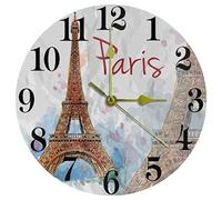 Timmershabi Paris Eiffel Tower Wall Clock, 10 Inch Silent Non Ticking Quartz Battery Operated Round Wall Clocks for Home/Kitchen/Office/School Clock