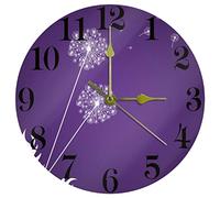 Timmershabi White Dandelion On Violet Wall Clock, 10 Inch Silent Non Ticking Quartz Battery Operated Round Wall Clocks for Home/Kitchen/Office/School Clock