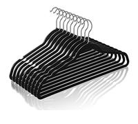 TIMMY Thin Plastic Hangers,Black Clothes Hangers 50 Pack Pants Hangers Chrome Hooks Heavy Duty Hangers, Space Saving Non Felt Adult Slimline Coat Hangers for Closet