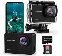 TIMNUT 4K60fps Action Camera - Waterproof Camera with 64G SD Card 48MP HD WiFi Camera with EIS 40M Underwater Camera Wide Angle Sports Camera with 2 * 1350 mAh Batteries Helmet Mount Accessories Kits