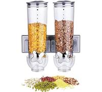 TimoBifu Double Wall Mounted Cereal Dispenser, Food Dispensers, Wall Mounted Dry Food Dispenser for Cereal, Oatmeal, Coffee Beans, Rice, Cornflakes(Silver)