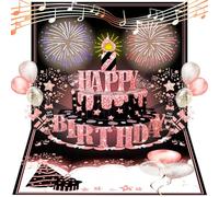 Timogift 3D Pop Up Birthday Card with Music Lights & Blowable CANDLE, Firework Musical Birthday Cards, Birthday Gifts for Women Sister Wife Friends Kids-Black Pink