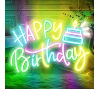 Timogift Happy Birthday Neon Sign, Reusable Dimmable LED Neon Night Light Birthday Party Decorations, Art Decorative for Backdrop Party Bedroom Wall Décor Any Ages Bday Celebration Decoration