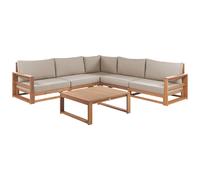 Beliani Garden Corner Sofa with Table 5 Seater TIMOR Certified Acacia Wood Light Brown