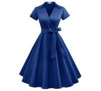 Timormode 1950s Dresses for Women Vintage Short Sleeves Swing Rockabilly Dress A line Cocktail Party Dresses TM10084Blue 3XL