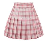 Timormode Pleated Skirt for Women Short High Waist Skirt Tennis School Skirt TMBZQ20 Pink White Plaid L