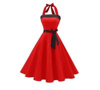 Timormode Vintage Dress for Women 1950s Halter Retro Cocktail Dresses Audrey Hepburn Style Rockabilly Swing Dress TM10212Red 2XL
