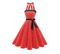 Timormode Vintage Dress for Women 1950s Halter Retro Cocktail Dresses Audrey Hepburn Style Rockabilly Swing Dress TM10212Small Red White L