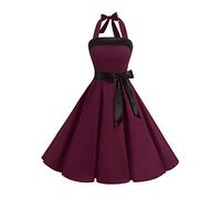 Timormode Vintage Dress for Women 1950s Halter Retro Cocktail Dresses Audrey Hepburn Style Rockabilly Swing Dress TM10212Burgundy XS