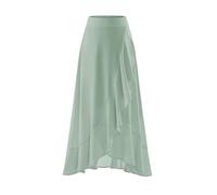 Timormode Women 2025 Summer Long Skirt Flowy Ruffle Boho Beach Skirts Elastic Waist A-line Chiffon Casual Asymmetric Midi Skirt TMS8006 Sage S