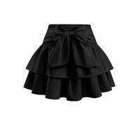 Timormode Women's Girls Bow Mini Skirt Flowy High Waisted Ruffle Hem Short Skirts Cute Boho A-Line Layered Skater Skirt TMS8005 Black S