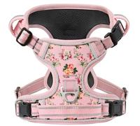 Timos Dog Harness Medium Sized, Quick Release 3 Buckles, Flower Pink, M | Reflective No Pull No Choke, Easy On & Off, Adjustable Soft Padded, Front & Back 2 Clips and Control Handle for Walking