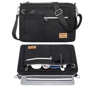 TiMOVO 13.3-14" Multiple Pockets Laptop Sleeve with Shoulder Strap, Black | Laptop Shoulder Bag with Anti-Theft Buckle, Fits MacBook Neo/Air/Pro Dell HP Lenovo ASUS Acer 14" Carrying Case