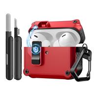 TiMOVO Case for Airpods Pro 3 (2025) with Secure Lock Clip, Automatic Pop-up Full Drop Protective Hard Cover for Apple AirPod Pro 3rd Generation with Climbing Hook & Cleaning Kit, Red+Black