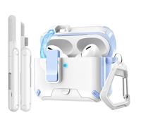TiMOVO Case for Airpods Pro 3 (2025) with Secure Lock Clip, Automatic Pop-up Full Drop Protective Hard Cover for Apple AirPod Pro 3rd Generation with Climbing Hook & Cleaning Kit, Blue + White