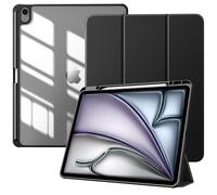 TiMOVO Case for iPad Air 13 inch M4/M3/M2 with Pencil Holder, Black | Slim Trifold Stand Protective Cover, Clear Transparent Back Shell, Auto Wake/Sleep