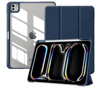 TiMOVO Case for iPad Pro 11 inch (M5/M4) 2025/2024 with Pencil Holder, Slim Stand Protective Cover with Clear Transparent Back Shell, Support Auto Wake/Sleep, Navy Blue