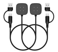 TiMOVO Charger Compatible with Fitbit Versa 4/3/Sense 2/Sense, 3.3Ft,2 Pack | Black Replacement USB-A/C Charging Cable Cord, Magnetic Dock Stand Compatible with Google Pixel Watch 3/Pixel Watch 2
