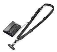 TiMOVO Clip and Go Phone Strap with Leather Wallet, Phone Lanyard Crossbody with Detachable Zippered Pouch Adjustable Strap for Phones, Black